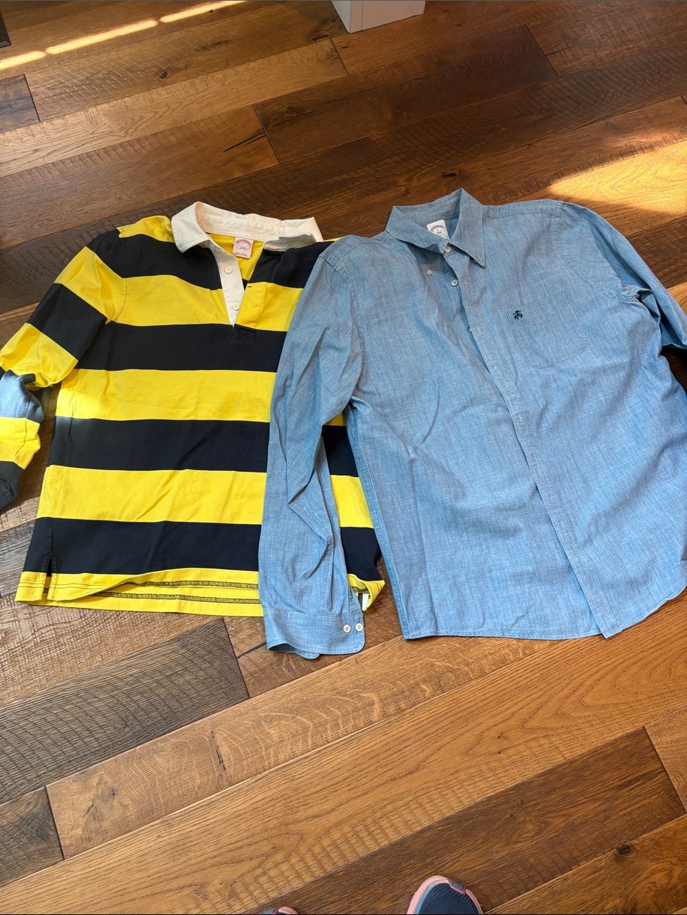 Brooks brothers Yellow & navy Striped Rugby Shirt + Light Blue Button-Down
